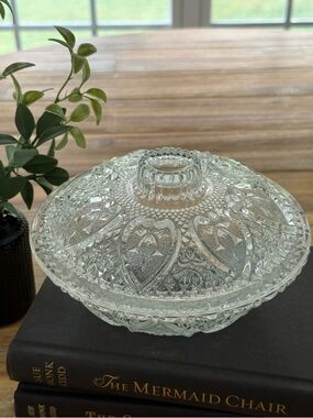 Vintage Pressed Glass Candy Dish with Lid Large Pasari, Indonesia